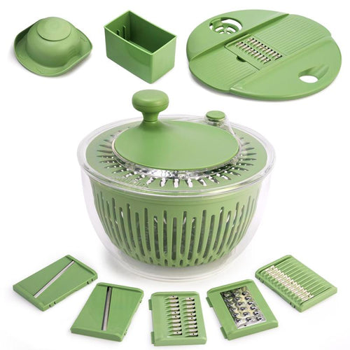 Salad Spinner Large, 3 IN 1 Vegetable and Fruit Washing Bowl with Strainer, Lettuce Spinner with 5 Blades Slicer, Egg Yolk Strainer, Salad Bowl for Efficient Salad Preparation, 5.3 Qt Kitchen Gadgets Set