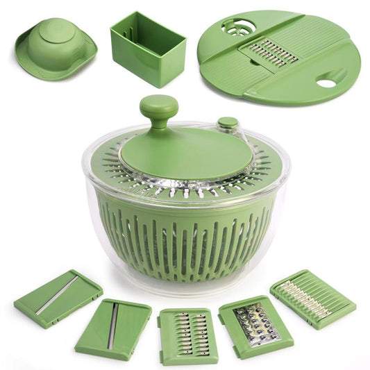 Salad Spinner Large, 3 IN 1 Vegetable and Fruit Washing Bowl with Strainer, Lettuce Spinner with 5 Blades Slicer, Egg Yolk Strainer, Salad Bowl for Efficient Salad Preparation, 5.3 Qt Kitchen Gadgets Set