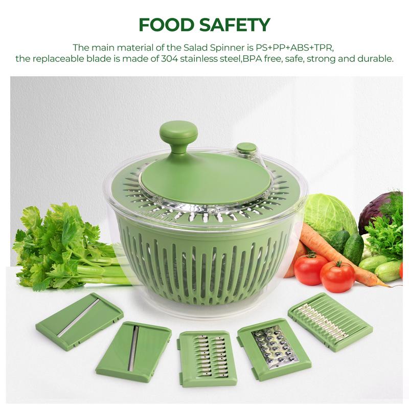 Salad Spinner Large, 3 IN 1 Vegetable and Fruit Washing Bowl with Strainer, Lettuce Spinner with 5 Blades Slicer, Egg Yolk Strainer, Salad Bowl for Efficient Salad Preparation, 5.3 Qt Kitchen Gadgets Set