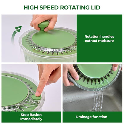 Salad Spinner Large, 3 IN 1 Vegetable and Fruit Washing Bowl with Strainer, Lettuce Spinner with 5 Blades Slicer, Egg Yolk Strainer, Salad Bowl for Efficient Salad Preparation, 5.3 Qt Kitchen Gadgets Set