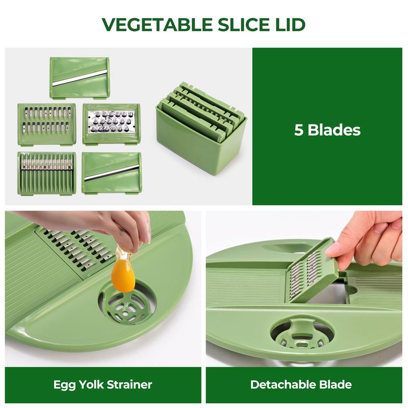 Salad Spinner Large, 3 IN 1 Vegetable and Fruit Washing Bowl with Strainer, Lettuce Spinner with 5 Blades Slicer, Egg Yolk Strainer, Salad Bowl for Efficient Salad Preparation, 5.3 Qt Kitchen Gadgets Set