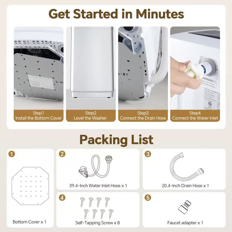 Portable Compact Washing Machine Full Automatic Stainless Steel Drum LED Display for Apartment
