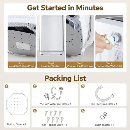 Portable Compact Washing Machine Full Automatic Stainless Steel Drum LED Display for Apartment