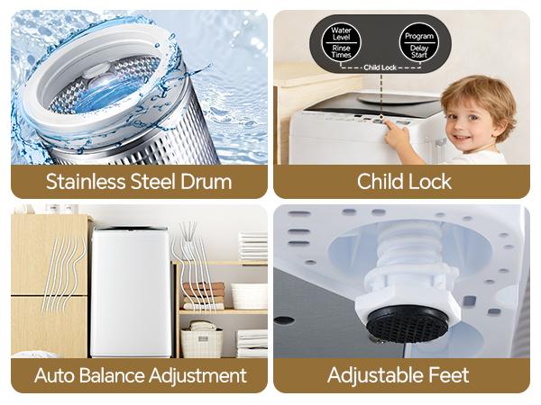Portable Compact Washing Machine Full Automatic Stainless Steel Drum LED Display for Apartment